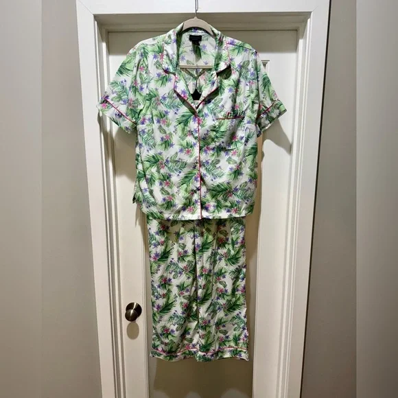 Cynthia Rowley Floral Palm Tropical Pajama Set – Top & Pants Size L - Picture 3 of 17